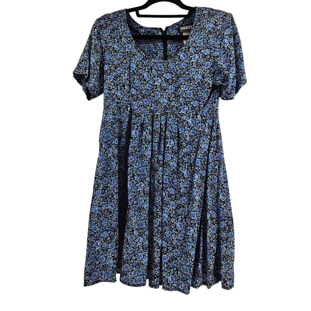 Vintage Cottage Floral Print Short Sleeve Midi Dress Size 5 Summer Garden Party